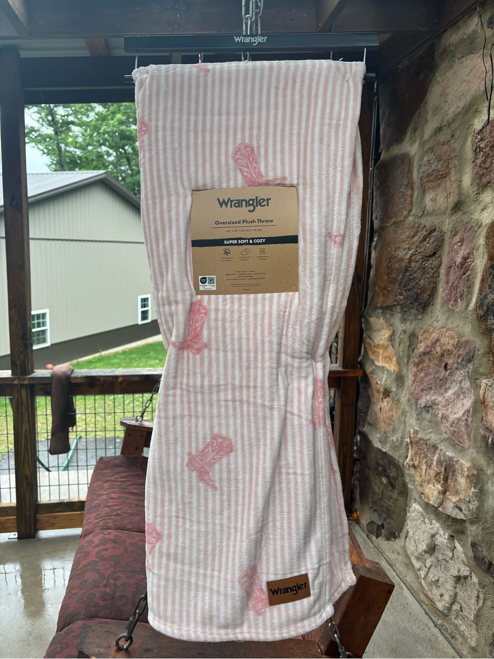 Nwt Wrangler Pink boots & Striped Oversized Plush Throw